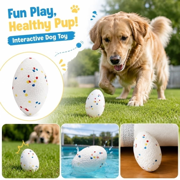 Dog Chew Ball - Small Football Rubber Dog Ball for Aggressive Chewers, Bouncy Rugby Ball with Solid Core for Fetch Tug and Teeth Cleaning