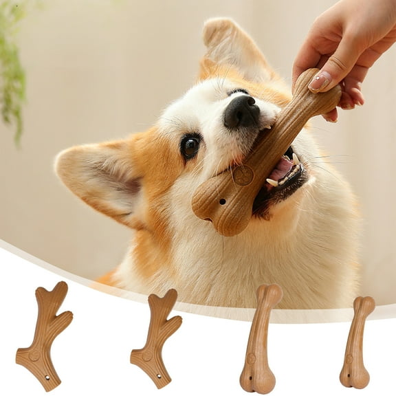 Dog Chew Toy Bone Shape | Teething Stick for Aggressive Chewers | Natural Wood & Durable Plastic | Deodorizing, Wear Proof, Hollow Fillable Design | Teeth Cleaning | Multiple Sizes | 1 Pack