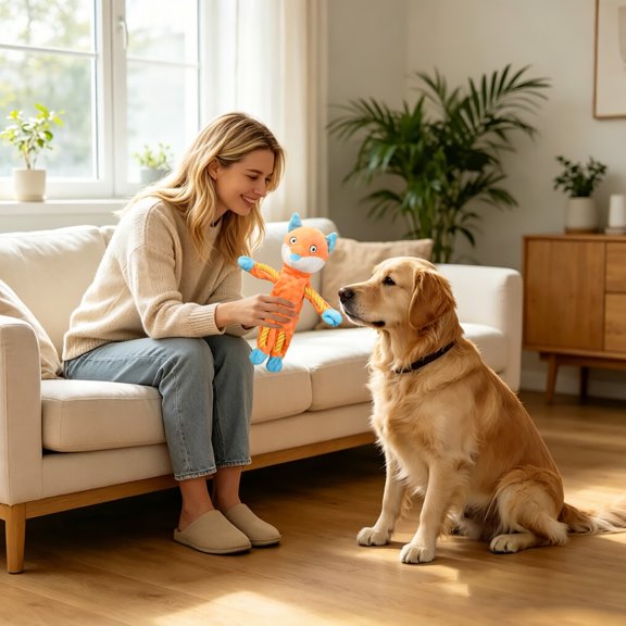 Dog Chew Toy Cartoon Animal Squeaky Puppy Toy with Rope Limbs Reinforced Stitching Interactive Plush Tug Stuffed Toy for Small Medium Large Dogs Anxiety Relief