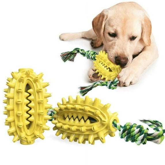Dog Chew Toy Cleaning Teeth Pet Oral Care Dogs Rubber Cactus Shape Fun Toy - Yellow