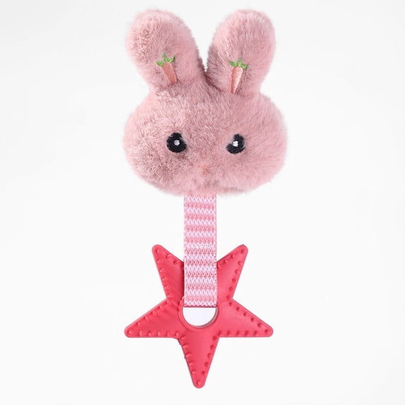 Dog Chew Toy Cute Dog Teething Toy With Plush Top And Textured Ring For Small Medium Dogs,Pink-20X12Cm