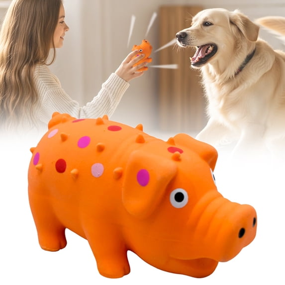 Dog Chew Toy Cute Rubber Squeaky Pig Grunting Noise Maker, Strong Molar Teeth Teething Puppy Toy, Latex Chewable Plaything for Aggressive Chewers