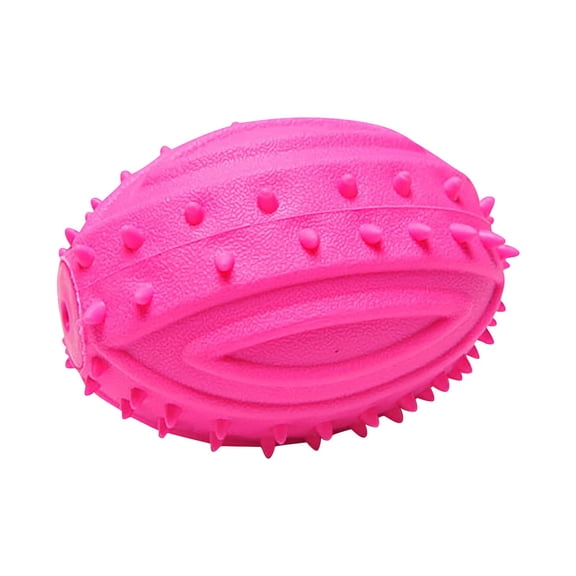 Dog Chew Toy Indestructible Rubber Rugby Ball for Puppies Teething Molar Toy for Small Medium Dogs Dental Cleaning Interactive Fetch Play Toy Ball Rose Red Pet Supplies