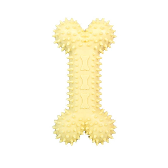 Dog Chew Toy Spikey Bone (Small, Yellow,14.5cm) - Durable Rubber Toy for Small & Medium-Sized Dogs (1 Piece)