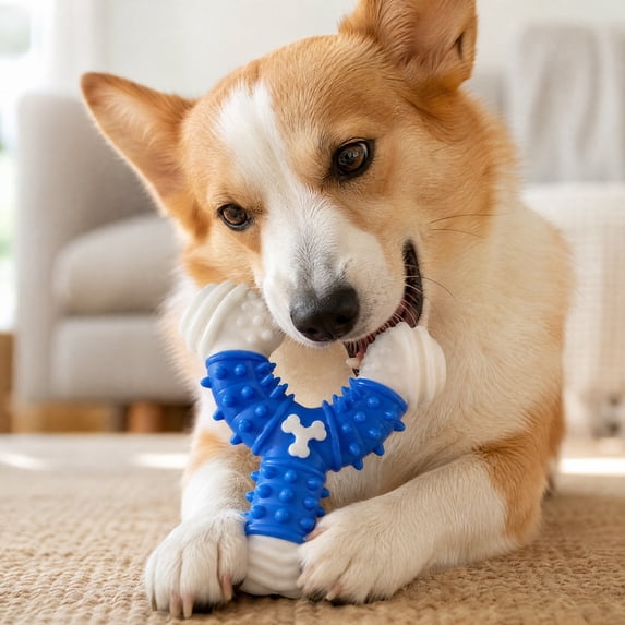 Dog Chew Toys for Aggressive Chewers, 4.5 Inch Durable Dog Toys for Large Dogs, Dog Dental Chew Interactive Puppy Oral Toys for Training Teeth Blue, 1 Pack
