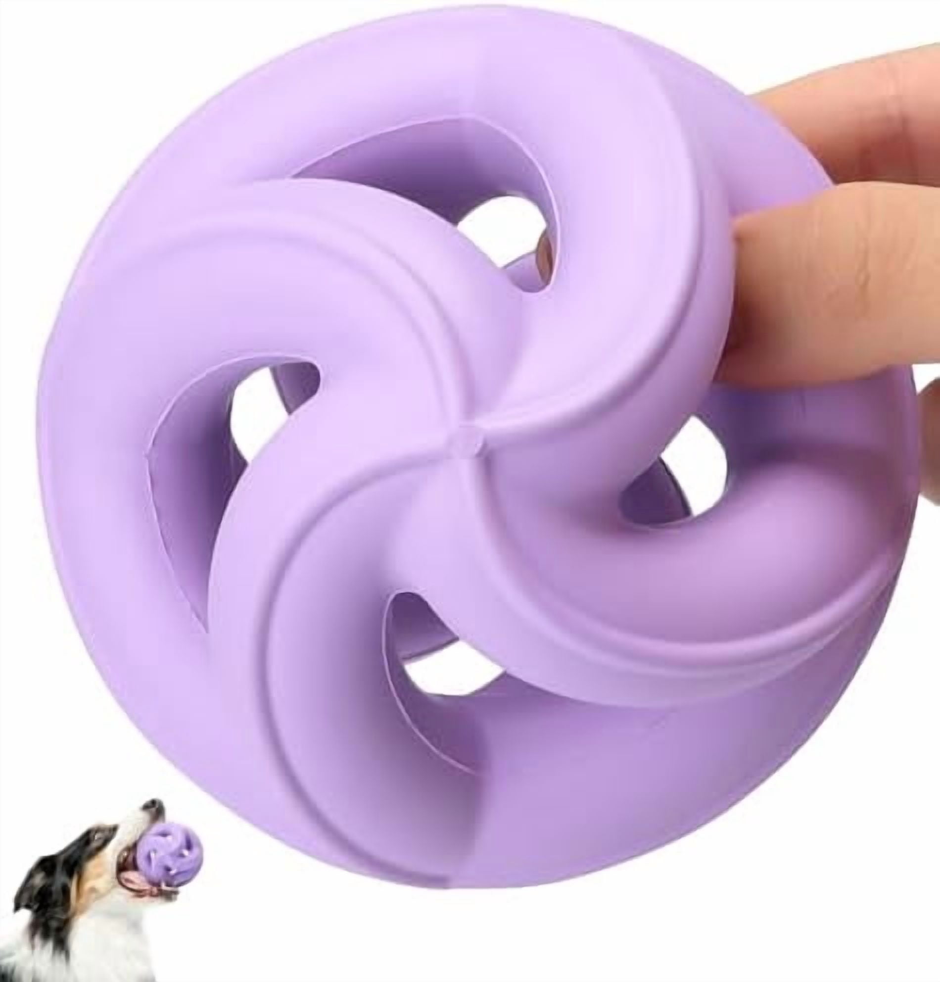 Dog Chew Toys for Aggressive Chewers, Natural Rubber/Interactive Dog Toy for Fetch & Tug, Indestructible Dog Toy - Anxiety Relief & Training & Dishwasher Safe, Tough Dog Toy Balls, Purple