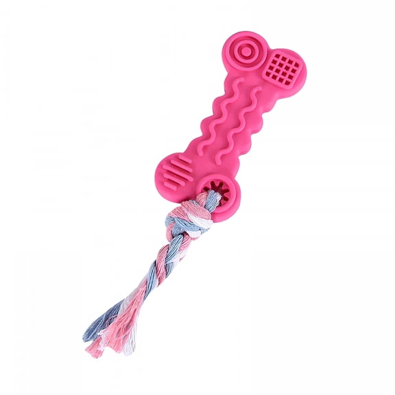 Dog Chew Toys for Aggressive Chewers, Squeaky Rubber Puppy Teething Toy for Small Medium Breeds, Durable Cotton Rope Bone for Teeth Cleaning, Anxiety Relief, and Positive Training (Hot Pink)