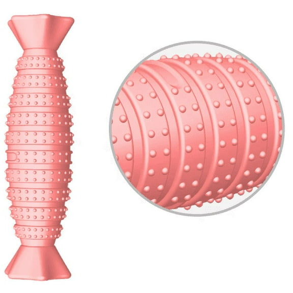 Dog Chew Toys Aggressive Chewers Teeth Cleaning Oral Rubber Bone Indestructible - Pink