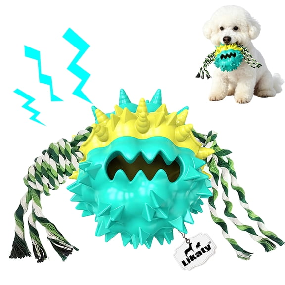 Dogs Dog Chew Toys Ball for Aggressive Chewers, Likaty Indestructible Squeaker Dog Toy Puppy Chew Teething Toys for Large Medium Small,Blue