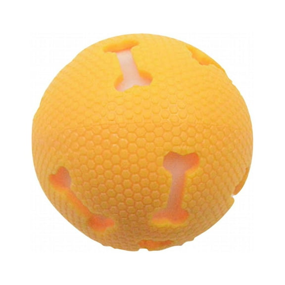 Dog Chew Toys, Gaqring Light Up Interactive Dog Ball, TPR Material Hollow Bone Pattern Chew Toy for Puppies Dogs, Yellow