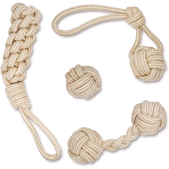 Dog Chew Toys-Puppy Tug Toys-Natural Cotton Rope-Pets Teething Interactive Knots for Small Medium Dog Mutt (Set of 4)