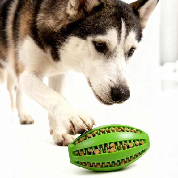 Dog Chew Toys Teeth Cleaning Ball Rubber Interactive Pet Toy Small Blue Bouncy Ball for Dogs Treat/Dispenser Puzzle Toy, 1Pcs, Green