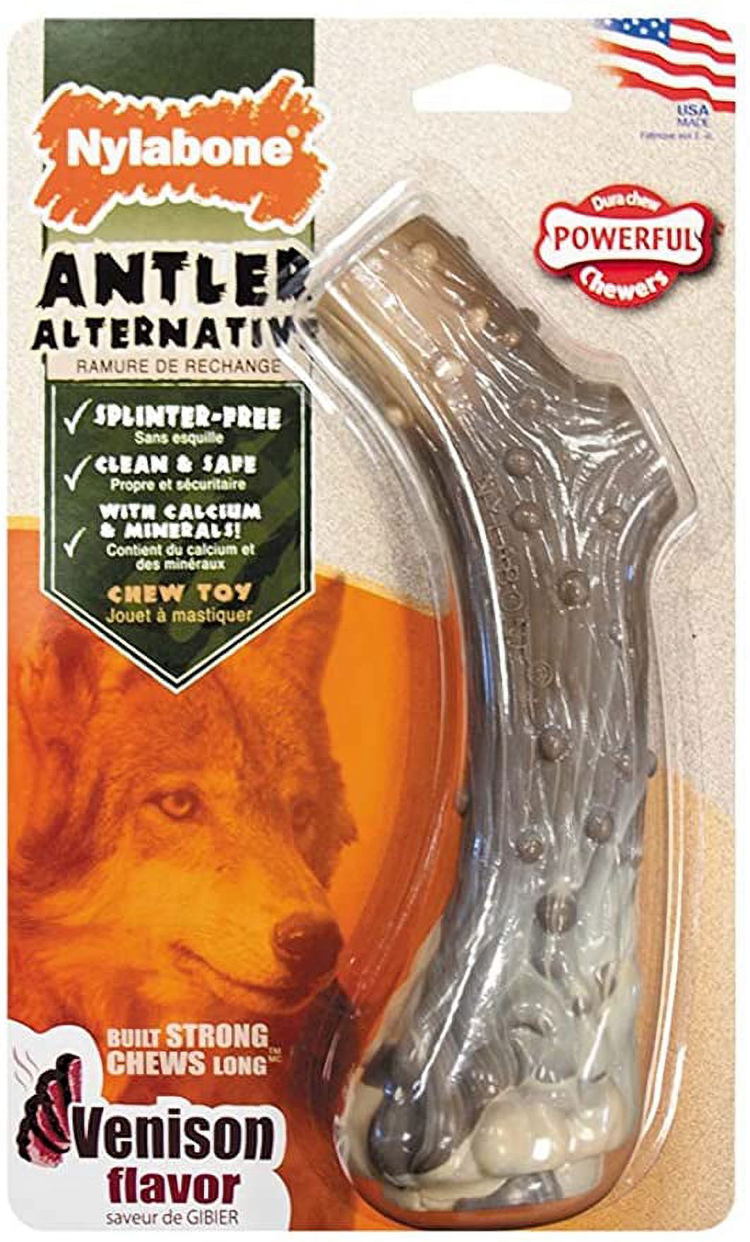 Dog Chew Toys Tough Nylon Antler Alternative Long Lasting Splitter Free Bones (Large - Up to 50lbs)