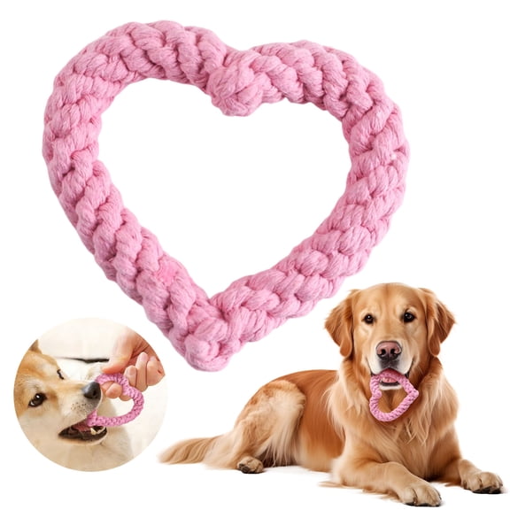 Dog Chew Toys,Valentines Dog Toy,Heart Shaped Rope for Valentine's Day Pets Cotton Chewing Supplies,5 Inch(Light Pink)