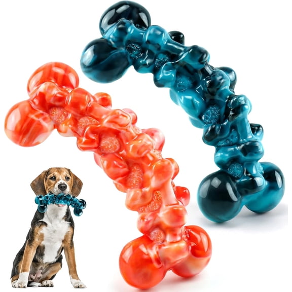 Dog Chew Toys for Aggressive Chewers - 2 Pack Indestructible Teeth Cleaning Chew Toys to Keep Them Busy for Medium & Large Dogs