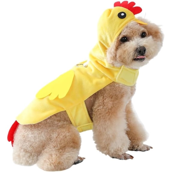 Dog Chicken Costume Soft Crystal Fleece Pet Hoodie,Adjustable Wrap Puppy Transformation Outfit for Small Medium Dogs, Halloween Party Cosplay Clothes