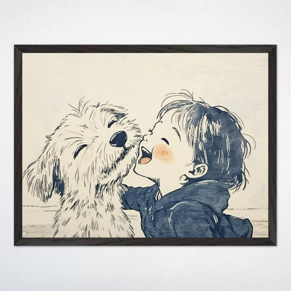 Dog And Child Nursery Wall Art, Whimsical Puppy Decor, Gender Neutral Kids Room Poster, Dog Lover Framed Artwork Gift Wall Art, Modern Wall Decor, 8x12 UNFRAMED