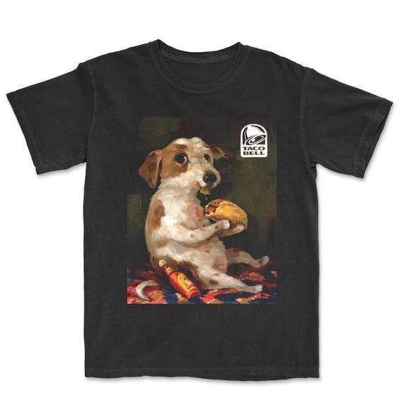 Dog Chill With Taco Bell Vintage Graphic T-shirt, Meme Dog Pigment Dyed Tee with Vintage Oil Painting Pup Eating Pizza, Funny dog shirt