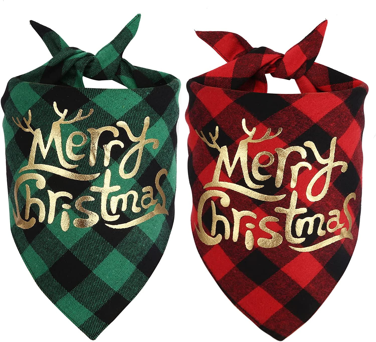 Dog Christmas Bandana for Dogs(2 Pack),Classic Buffalo Plaid with