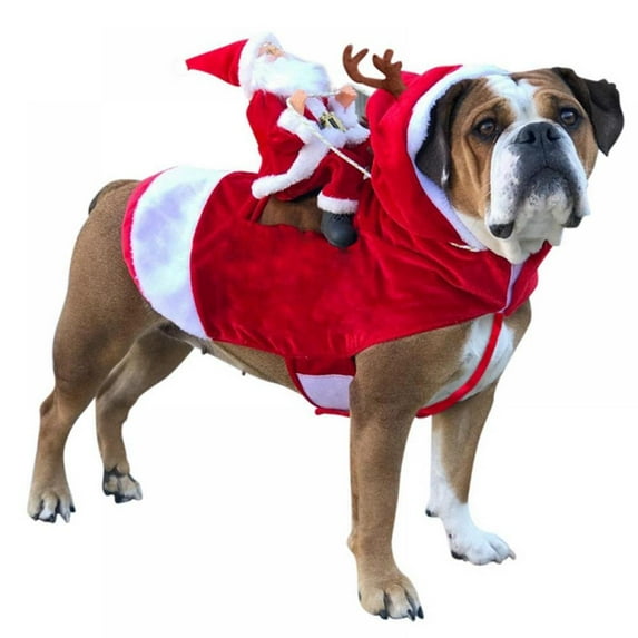 Dog Christmas Costumes Funny Santa Claus Riding on Pet Cosplay Coat,Cat Xmas Outfit,Dog Holiday Dressing up for Halloween Christmas Party(L)