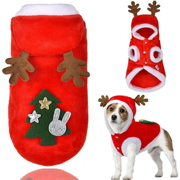 Dog Christmas Costumes, Pet Cold Weather Sweater Coat, Puppy Santa Claus Reindeer Outfit Winter Hoodie Warm Vest Clothes, Jumpsuit Apparel for Small Medium Dogs Cats Party Cosplay