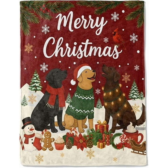 Dog Christmas Decorative Throw Blanket, Adorable Labrador Print Decoration, Soft Flannel Winter Blankets for Couch Bed Sofa, Holiday Home Decor, Xmas Festival Gifts for Puppy Lovers
