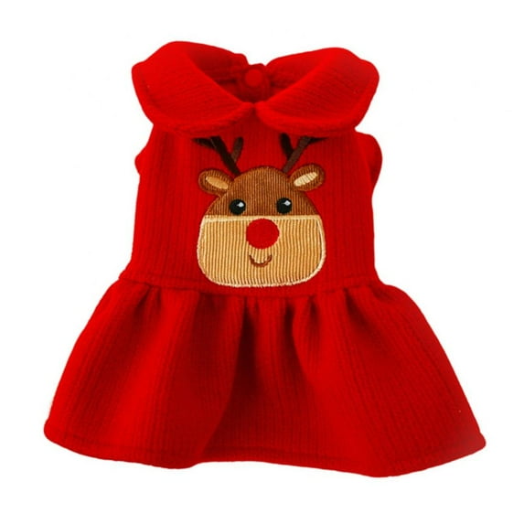 Dog Christmas Dresses and Hoodie for Small Dogs and Puppies, Girl Dog Dress Sweater Elk Holiday Party Clothes Warm Cotton Skirt