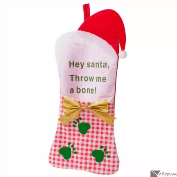 Dog Christmas Holiday Throw Me A Bone Santa 19.5" Felt Pet Stocking, Red White