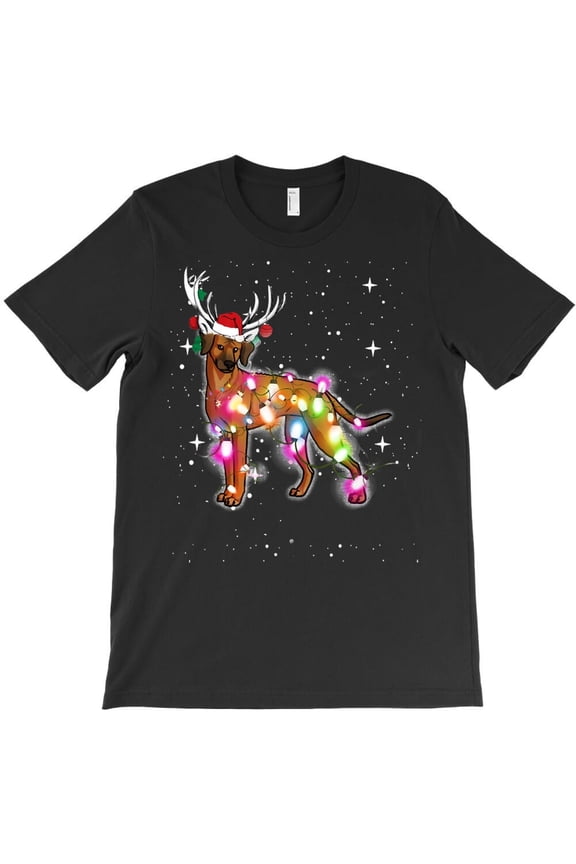 Dog Christmas Lights Funny Rhodesian Ridgeback Dog Snow Holiday Graphic H39354 Unisex T-Shirt, Up to 5XL Available