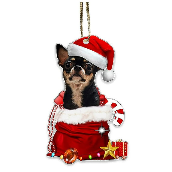 Dog Christmas Ornaments Dog Christmas Tree Ornament Sock Acrylic Ornament Tree Hanging Tree Topper Dog Ornament 2025 for Decoration/ Red Hat Chihuahua