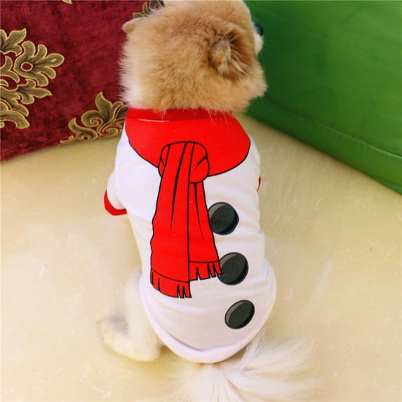 Dog Christmas Outfit, Snowman Print Small Dog Shirt, Dog Sweater for Small Dogs, Soft Dog Winter Clothes, Festive Pet Apparel for Holiday Season, White Red Puppy Clothes, 1 Pack
