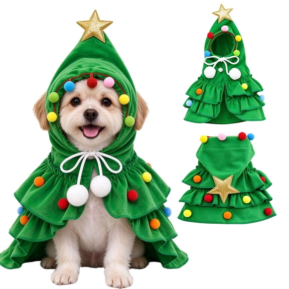 Dog Christmas Outfit, Soft Fabric & Adjustable, Festive Tree Star for Small Dogs Cats