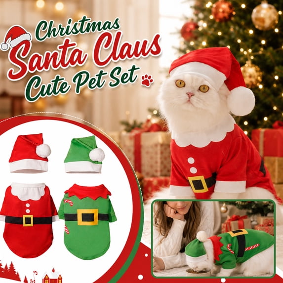 Dog Christmas Outfit with Santa Claus Top and Hat,Small Dog for Holiday Party,Dog Clothes for Small Dogs with Hat,1 Pack