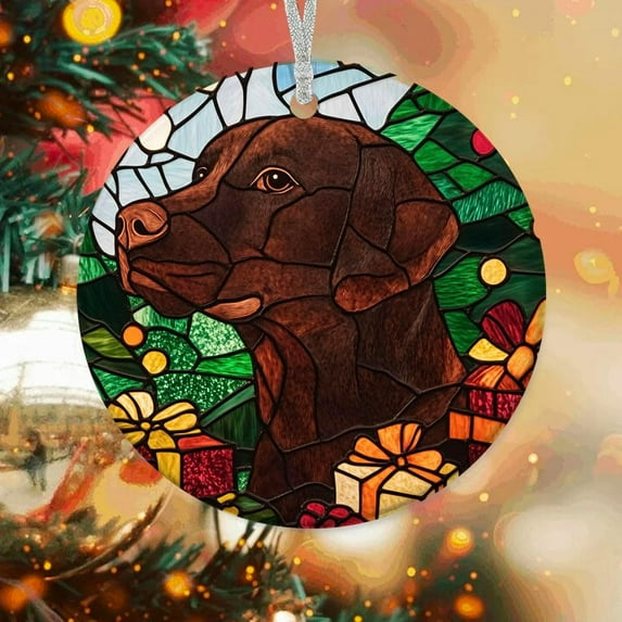Dog Christmas Stained Glass Ornaments, Dog Christmas Ornament,Dog Christmas Christmas Tree Ornament, Xmas Decorations 1zdG3V