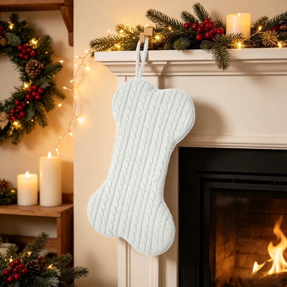 Dog Christmas Stocking, Knit Christmas Stocking for Dogs, Bone Shape Dog Stocking Christmas Large Pet Stockings Hanging Dog Christmas Stocking for Dogs Cats Pets