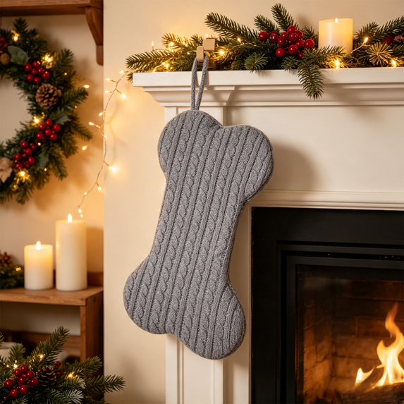 Dog Christmas Stocking, Knit Christmas Stocking for Dogs, Bone Shape Dog Stocking Christmas Large Pet Stockings Hanging Dog Christmas Stocking for Dogs Cats Pets