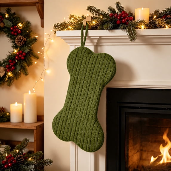 Dog Christmas Stocking, Knit Christmas Stocking for Dogs, Bone Shape Dog Stocking Christmas Large Pet Stockings Hanging Dog Christmas Stocking for Dogs Cats Pets