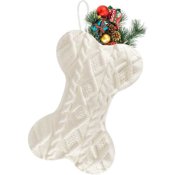 Dog Christmas Stocking - Large Bone Shape Knit Stockings for Dogs, Perfect for Xmas Party, Fireplace, Tree Gift, and Home Decoration