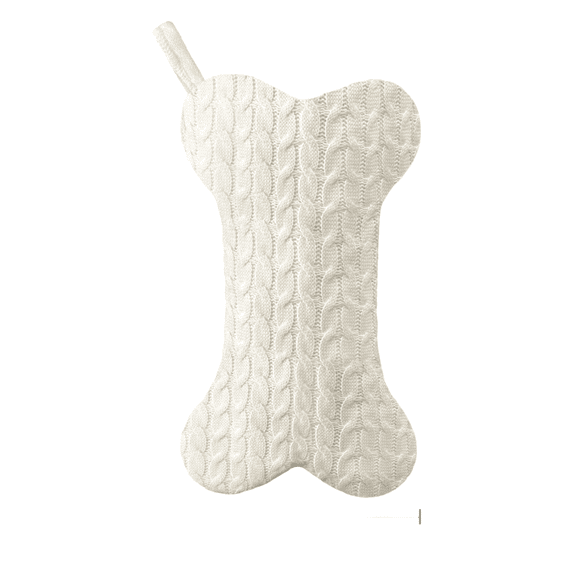 Dog Christmas Stocking, White Cotton Bone Shape Knit Stocking for Pets, Cotton