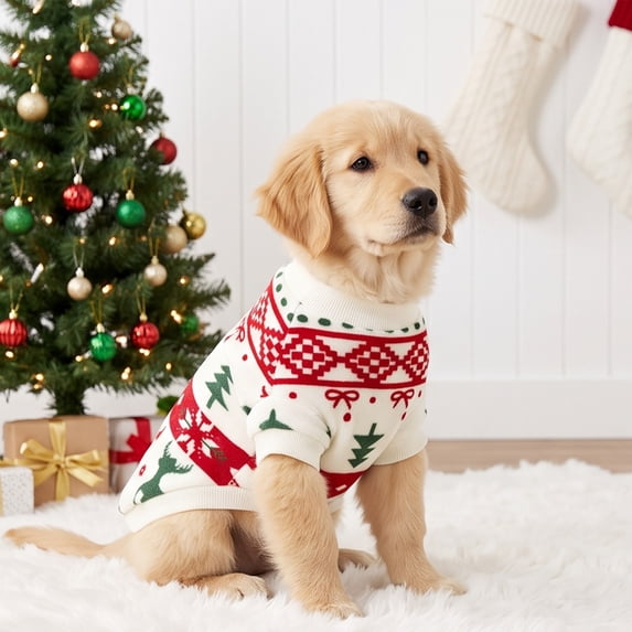Dog Christmas Sweater Clothes, Dogs Winter Warm Soft Sweaters, Pet Holiday Parties Knit Pullover Sweaters for Medium Dogs, L