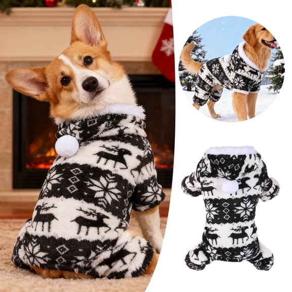 Dog Christmas Sweater Clothes, Puppy Winter Warm Soft Pajamas, Flannel Onesie PJS for Small Dogs, Pet Holiday Parties Pullover Sweaters Cat Doggie Boy Girl