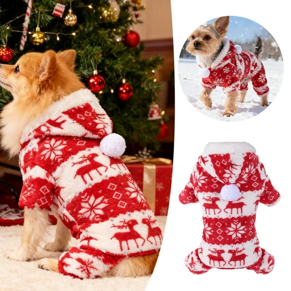 Dog Christmas Sweater Clothes, Puppy Winter Warm Soft Pajamas, Flannel Onesie PJS for Small Dogs, Pet Holiday Parties Pullover Sweaters cat Doggie boy Girl