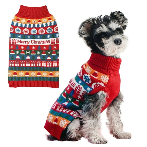 Dog Christmas Sweater Xmas Pet Clothes Costume Holiday Puppy Jumpers Outfits New Year Gifts for Small Medium Large Dogs (XL, Red)