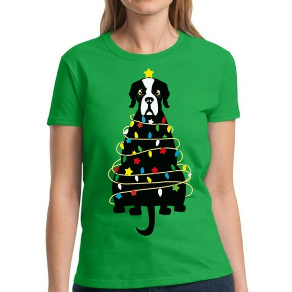 Dog Christmas Xmas Tree Shirt for Women Tshirt Christmas Party - S M L XL 2XL 3XL Xmas Graphic Tee - T-Shirt Christmas Holiday Ladies Gift