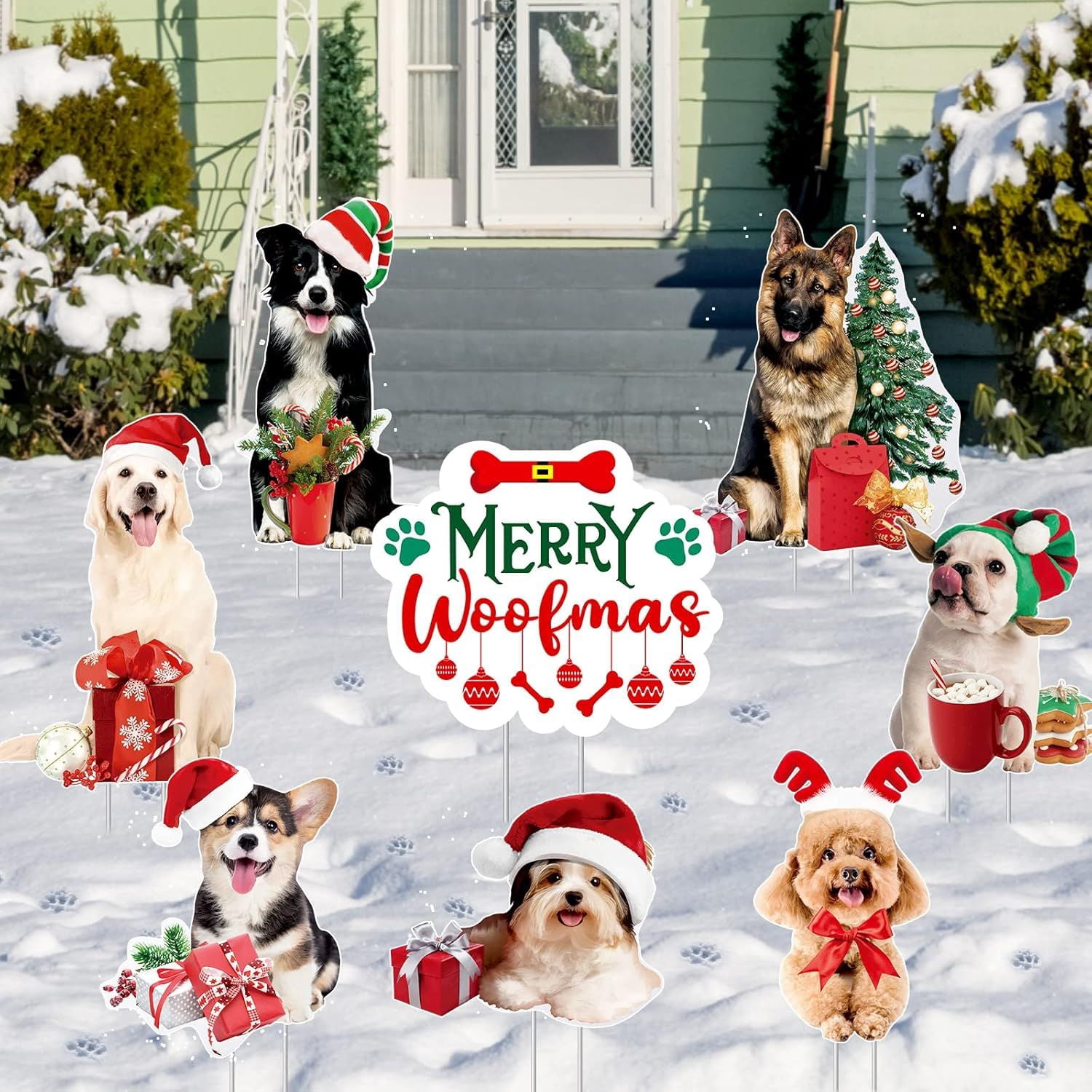 Dog Christmas Yard Signs with Stakes, Merry Woofmas Lawn Sign Puppy