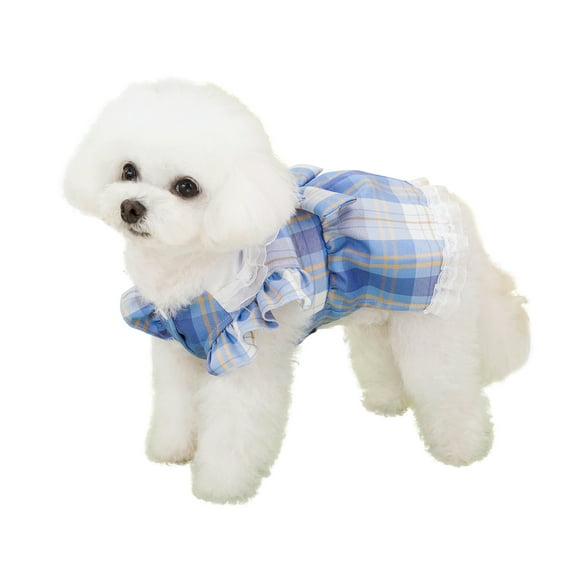 Dog Classic Plaid Dress for Small Dogs, Puppy Bowknot Tutu Dress with D-Ring Buckle, Cute Pet Vest Dog Princess Skirt for Wedding Holiday Party Photography Blue M