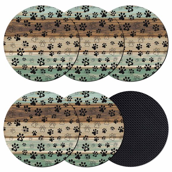 Dog Claw Paw Print Coasters for Drinks,Absorbent Non Slip Rubber Drink Coasters Set of 6 for Cup,Table,Bar,Home Decor, Pet Green Brown Farmhouses Wood