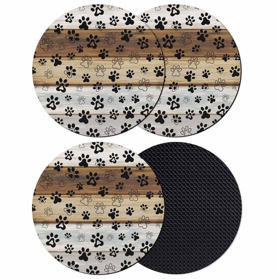 Dog Claw Paw Print Coasters for Drinks,Absorbent Non Slip Rubber Drink Coasters Set of 4 for Cup,Table,Bar,Home Decor, Pet Grey Brown Farmhouses Wood