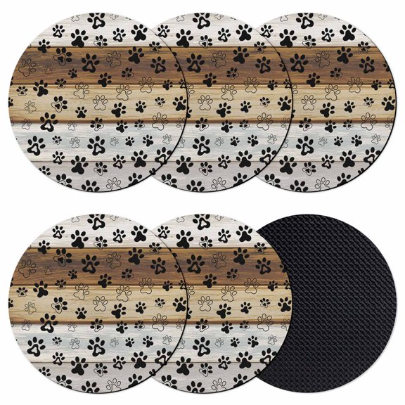 Dog Claw Paw Print Coasters for Drinks,Absorbent Non Slip Rubber Drink Coasters Set of 6 for Cup,Table,Bar,Home Decor, Pet Grey Brown Farmhouses Wood