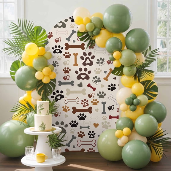 Dog Claws Arch Backdrop Cover, 6.6FT, Dog Bones Love Vintage Texture Spandex Arch Covers Double-Sided Backdrop for Wedding Birthday Party Photo Background Decoration